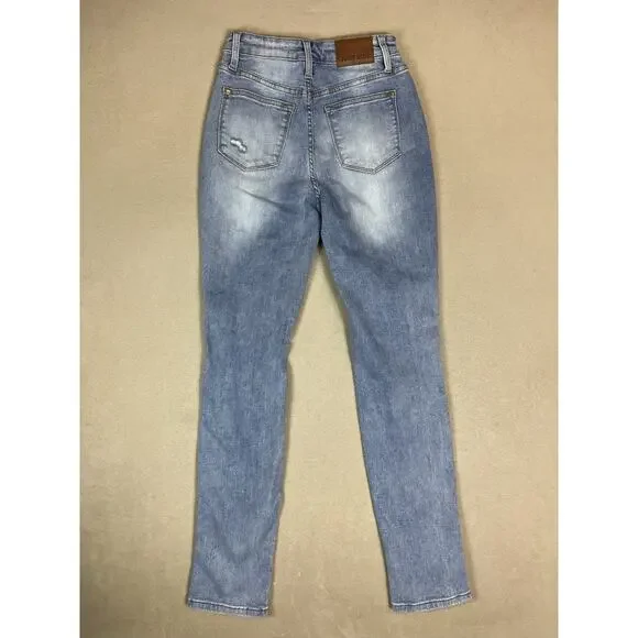 Judy Blue Jeans Womens 3/26 Blue Boyfriend Fit Distressed Mid Rise Stretch Denim - Picture 12 of 13